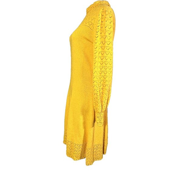 Vintage 70’s Picardo Knits Sunny Yellow Long Sleeve Heavyweight Crotchet Dress - Picture 4 of 10